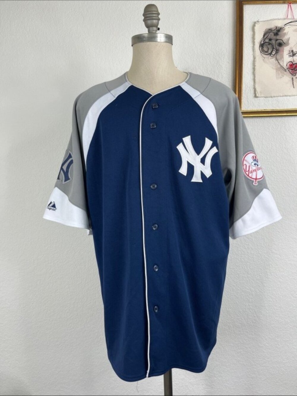 VTG Majestic NY Yankees #2 Jeter Color Block Patch Sleeve Player Jersey